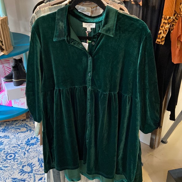 Umgee Tops - Umgee Velvet 3/4 Sleeve Tunic